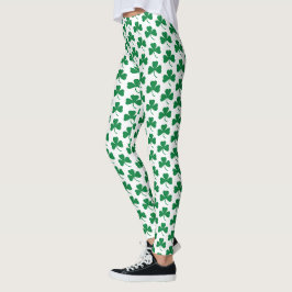 Groene Shamrocks op wit, St. Patrick's Day Leggings