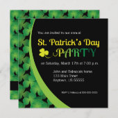 Groene Shamrocks op zwart, St. Patrick's Day Party Kaart (Voorkant / Achterkant)
