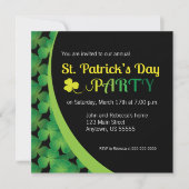 Groene Shamrocks op zwart, St. Patrick's Day Party Kaart (Voorkant)