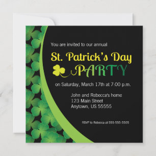 Groene Shamrocks op zwart, St. Patrick's Day Party Kaart