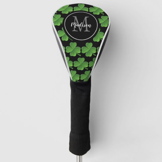 Groene Shamrocks Patroonmonogram Golfheadcover (Voorkant)