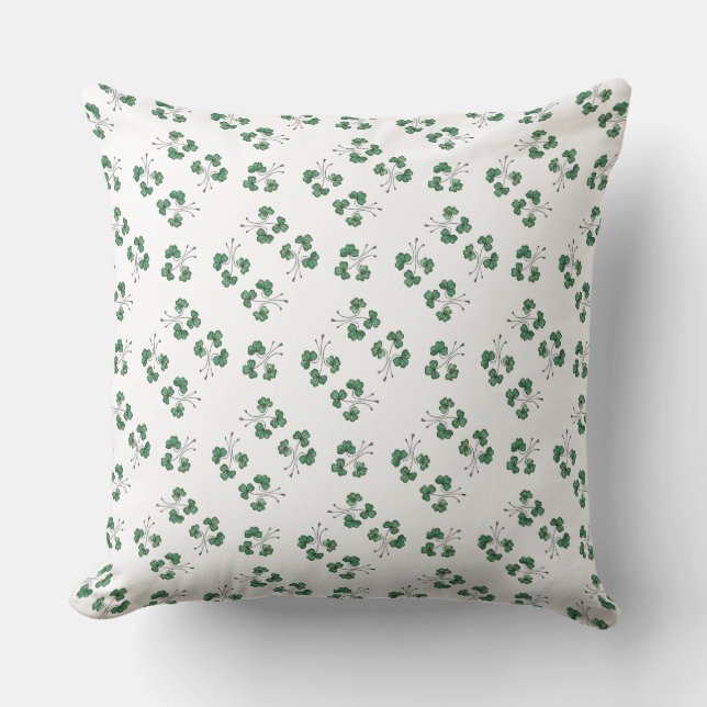 Groene Shamrocks Pattern op White Pillow of Cushio Kussen (Voorkant)