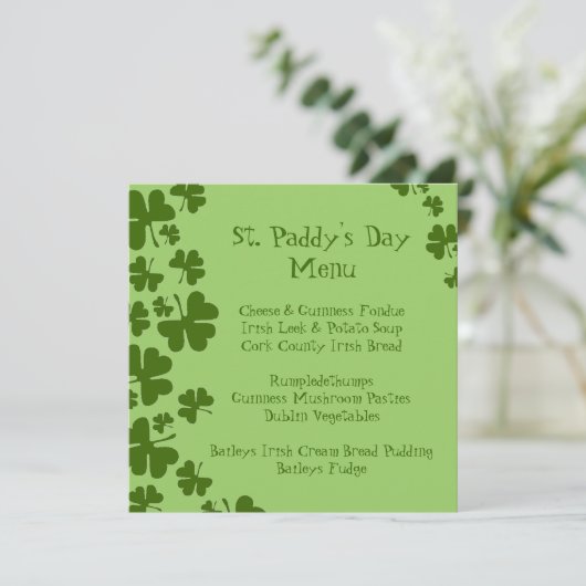 Groene Shamrocks St. Paddy's Day Menu (Staand voorkant)