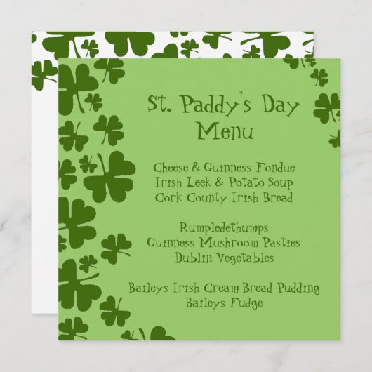 Groene Shamrocks St. Paddy's Day Menu (Voorkant / Achterkant)