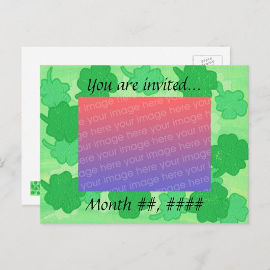 Groene Shamrocks Trouwfoto Uitnodiging Postkaarten (Voorkant / Achterkant)