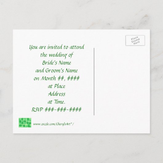 Groene Shamrocks Trouwfoto Uitnodiging Postkaarten (Achterkant)