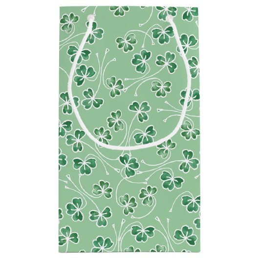 Groene Shamrocks Wit Omlijnt Kleine Gift Bag Klein Cadeauzakje (Achterkant)