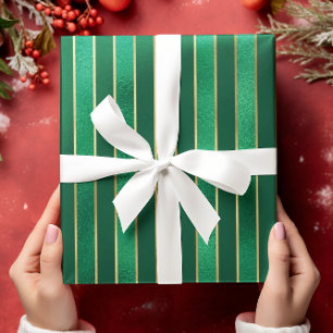 Groene Shimmer Satijn Gestreepte Kerst Cadeaupapier