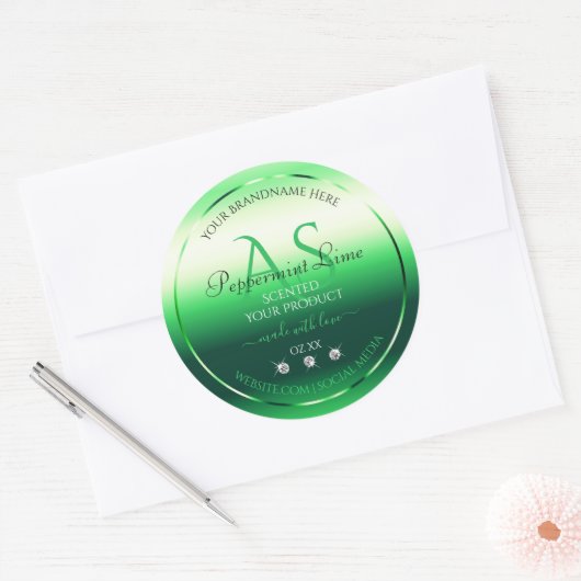 Groene Shimmery Product Labels Rhinestones Monogra (Envelop)