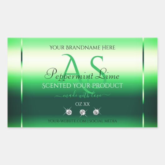 Groene Shimmery Product Labels Rhinestones Monogra (Voorkant)