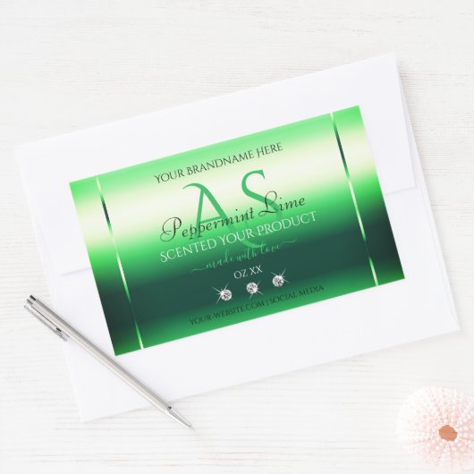 Groene Shimmery Product Labels Rhinestones Monogra (Envelop)