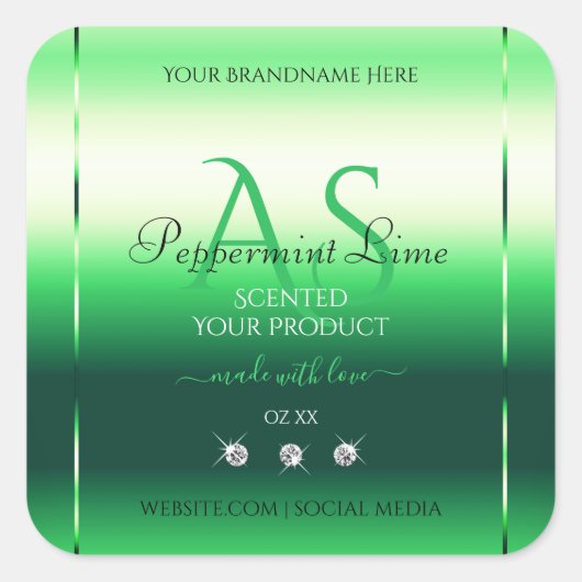 Groene Shimmery Product Labels Rhinestones Monogra (Voorkant)
