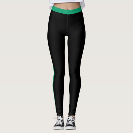 Groene Side Stripe Zwarte Leggings (Voorkant)