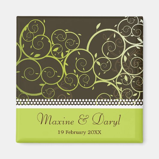 Groene sierspiraal veerwijnstokken sparen de datum magneet (Voorkant)