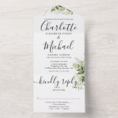 Groene Signature Script Monogram Huwelijk  All In One Uitnodiging (Binnen)