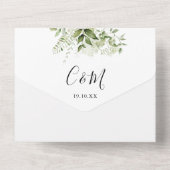 Groene Signature Script Monogram Huwelijk  All In One Uitnodiging (Achterkant)