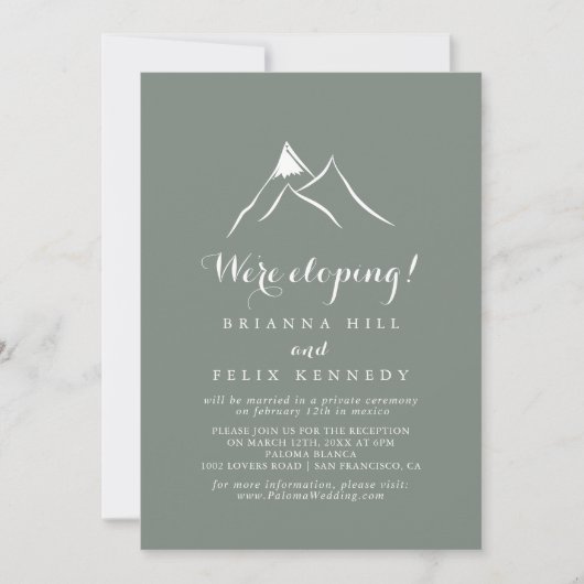 Groene Silhouette Mountain Elopement Receptie Kaart (Voorkant)