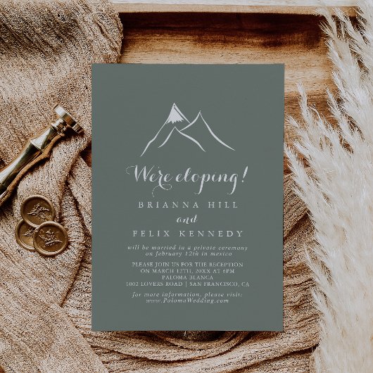 Groene Silhouette Mountain Elopement Receptie Kaart