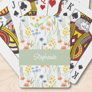 Groene Sinaasappel Aquarel Wilde Bloem Initiaal Na Pokerkaarten