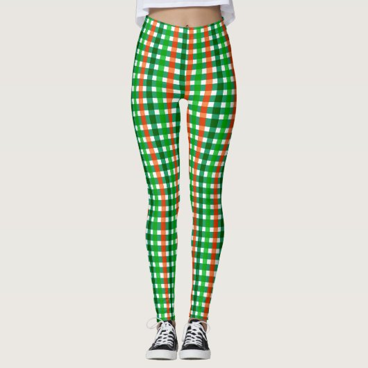 Groene Sinaasappel Iers Plaid Pattern St Patricks Leggings (Voorkant)