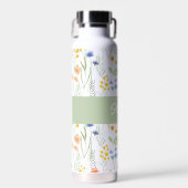 Groene Sinaasappel Waterverf Wilde Bloem Monogram Waterfles (Voorkant)