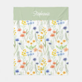 Groene Sinaasappel Waterverf Wilde Bloem Naam Fleece Deken (Voorkant)