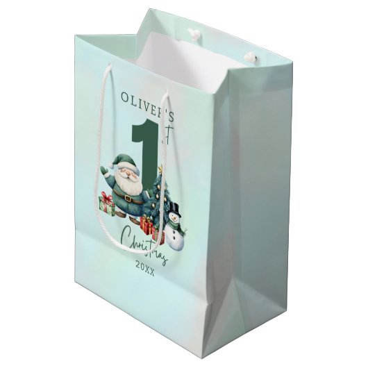 Groene Sinterklaas 1e Kerstmis Medium Cadeauzakje (Voorkant Gekanteld)