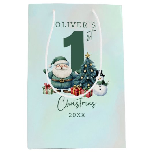 Groene Sinterklaas 1e Kerstmis Medium Cadeauzakje (Voorkant)