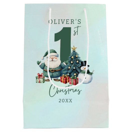 Groene Sinterklaas 1e Kerstmis Medium Cadeauzakje (Achterkant)