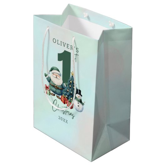 Groene Sinterklaas 1e Kerstmis Medium Cadeauzakje (Achterkant Gekanteld)