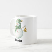 Groene Sjaal Kerstmis Sneeuwman met Bells Koffiemok (Voorkant links)