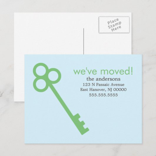 Groene Skelet Key Bewegende Aankondigingen Aankondigingskaart (Voorkant / Achterkant)