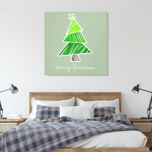 Groene Sketchy Kerstboom Verpakt Canvas (Insitu (Slaapkamer))