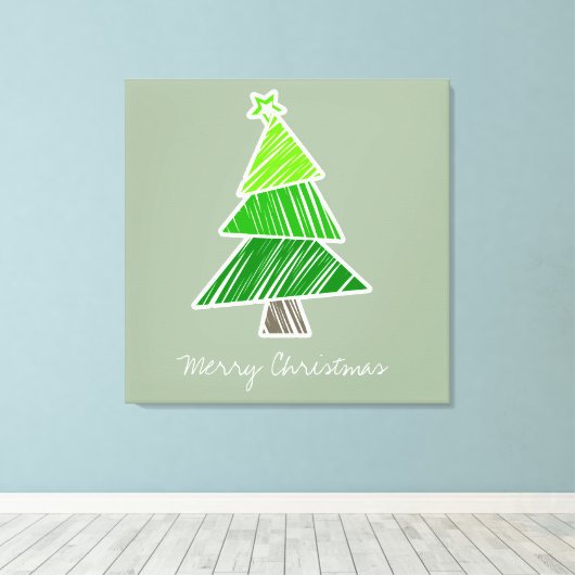 Groene Sketchy Kerstboom Verpakt Canvas Afdruk (Insitu (Houten vloer))