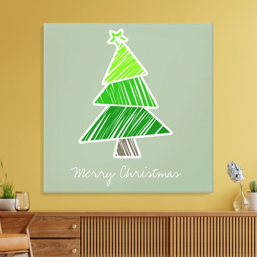 Groene Sketchy Kerstboom Verpakt Canvas Afdruk (Insitu (Woonkamer))