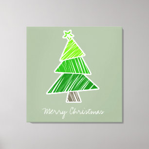 Groene Sketchy Kerstboom Verpakt Canvas Afdruk