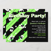 Groene Skulls en Hearts Birthday Party Kaart (Voorkant / Achterkant)