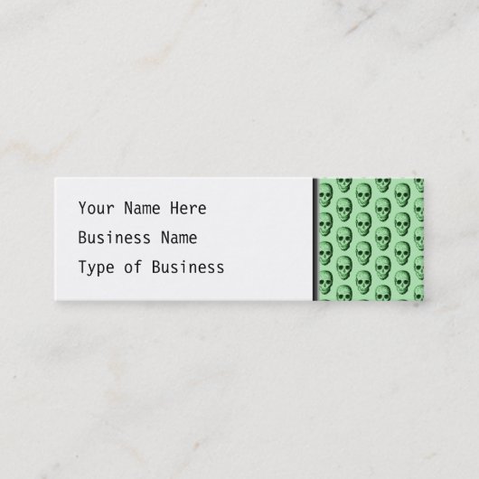Groene Skulls Pattern. Mini Visitekaartje (Voorkant)
