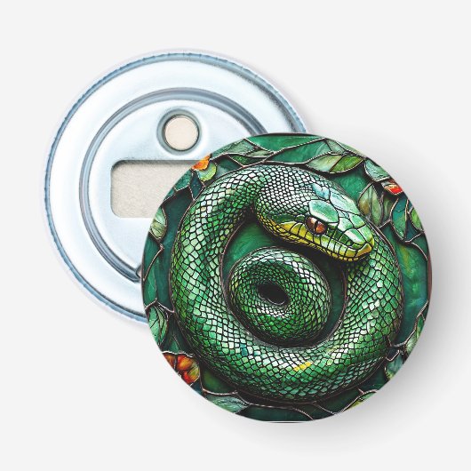 Groene slang button flesopener (Voorkant)