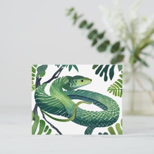 groene slang | Het jaar van de Snake Waterverf (Staand voorkant)