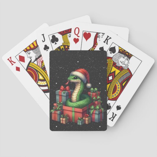 Groene slang in de kerstcadeaudoos zwarte achtergr pokerkaarten (Achterkant)