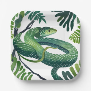 Groene Slang   Jaar van de Slang Aquarel Papieren Bordje