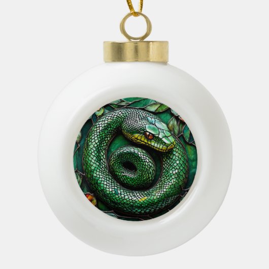 Groene slang keramische bal ornament (Voorkant)