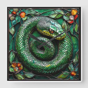🐍 Groene Slang Moderne Natuurlijke Huisdecoratie Vierkante Klok