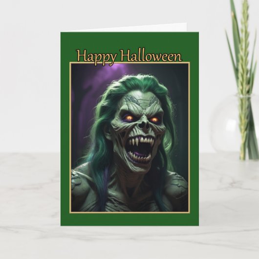 Groene Slang Monster Halloween Kaart (Voorkant)