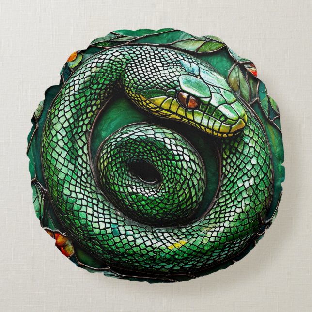 Groene slang rond kussen (Voorkant)