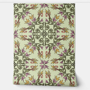 Groene Slangen Bloemen Mandala Botanische Fantasie Behang