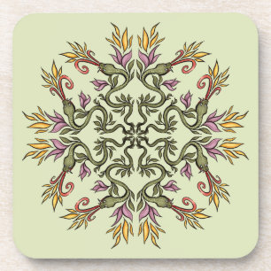 Groene Slangen Bloemen Mandala Botanische Fantasie Bier Onderzetter