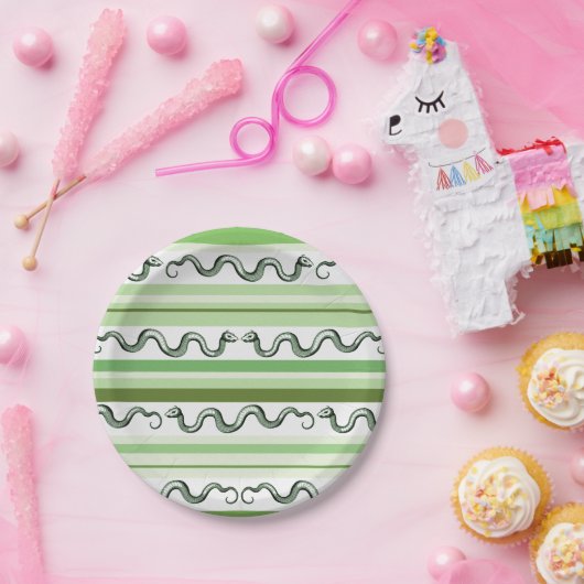 Groene slangen en strepen patroon papieren bordje (Feest)