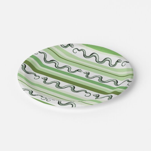 Groene slangen en strepen patroon papieren bordje (Gekanteld)